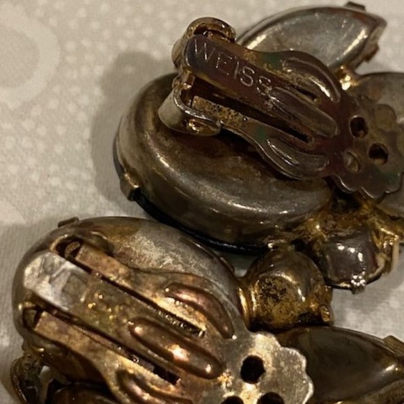 VTG WEISS Blue Green Rhinestone Glass Belly Jelly EARRINGS - Picture 6 of 10